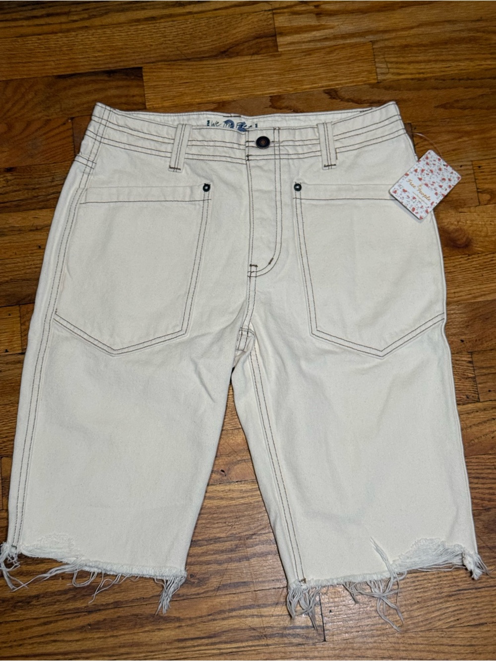 Free People Cream Raw-Hem Jean Shorts